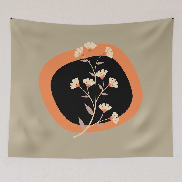 Artikelvorschau, Beige schwarze und orange abstrakte Blumen-Kunst entworfen und verkauft von LamaraK.