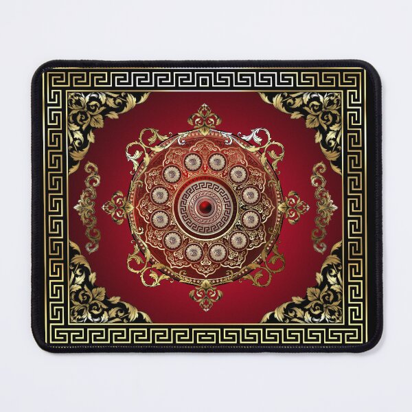 Item preview, Red Black Gold Medallion Greek Meander Baroque designed and sold by Yiorgos Designs.