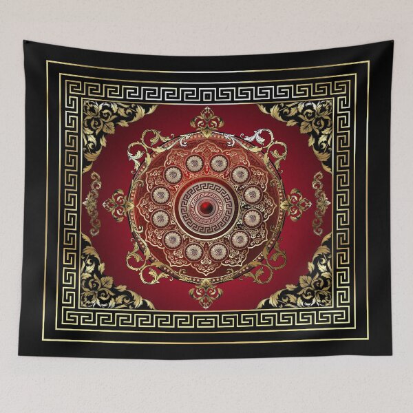 Item preview, Red Black Gold Medallion Greek Meander Baroque designed and sold by Yiorgos Designs.