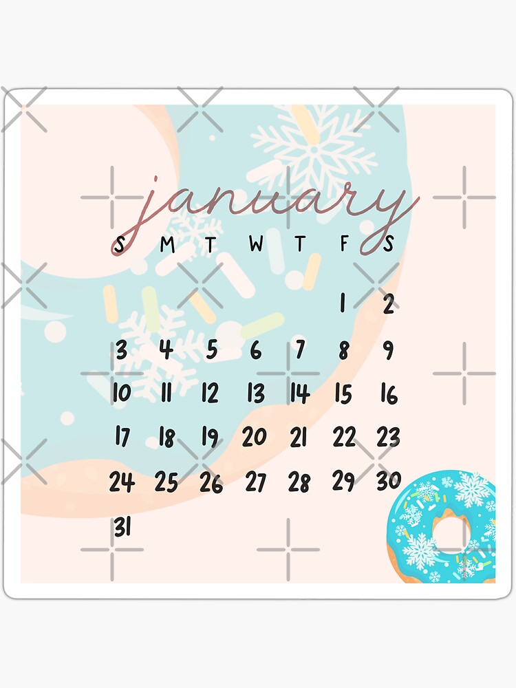 "January Calendar Cute Girly Gift With Donuts, Blue And Pink Calendar