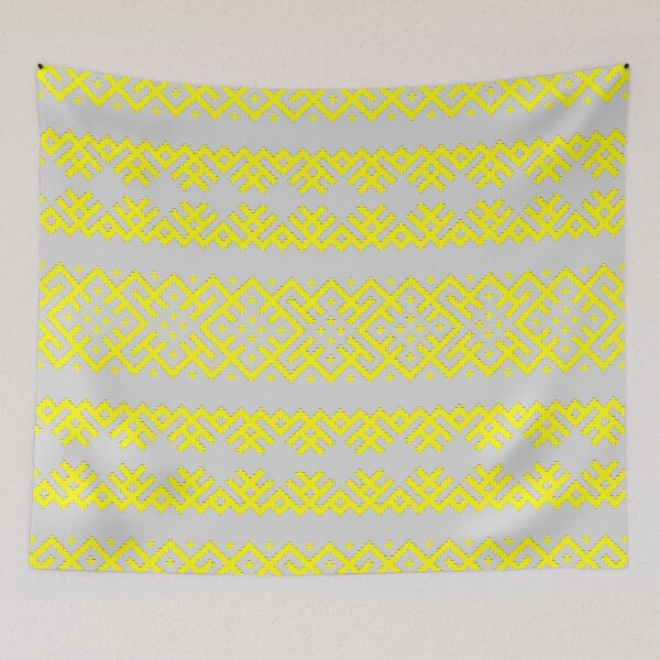Item preview, Ethno Slavic Pattern - Bogoroditsa - Symbol Horizontal - Sunny Limon Yellow Grey Ornament designed and sold by GrandTartaria.