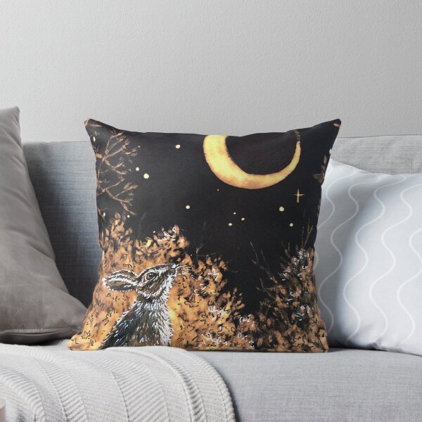 Moon Gazing Hare Throw Pillow