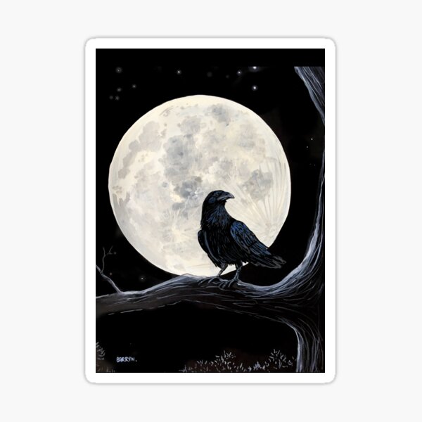 Raven and a Full Moon Sticker