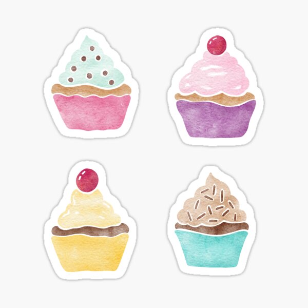 Watercolour Cupcakes Pattern Sticker