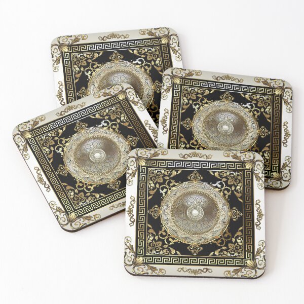 Item preview, Cream Brown Black Gold Medallion Greek Meander Baroque designed and sold by Yiorgos Designs.