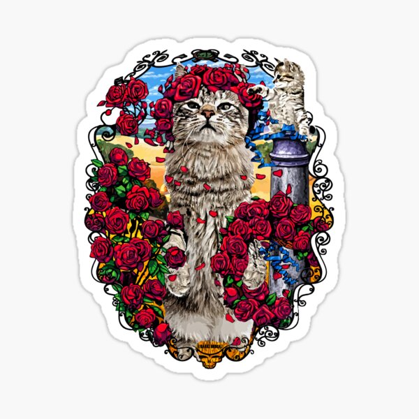 GRATEFUL CATS AND ROSES Sticker