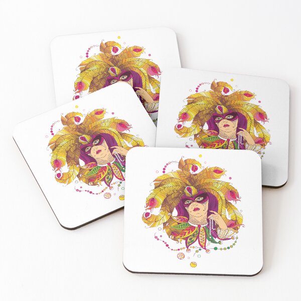 Item preview, Mardi Gras girl with carnival mask and beads. designed and sold by Bokasana.