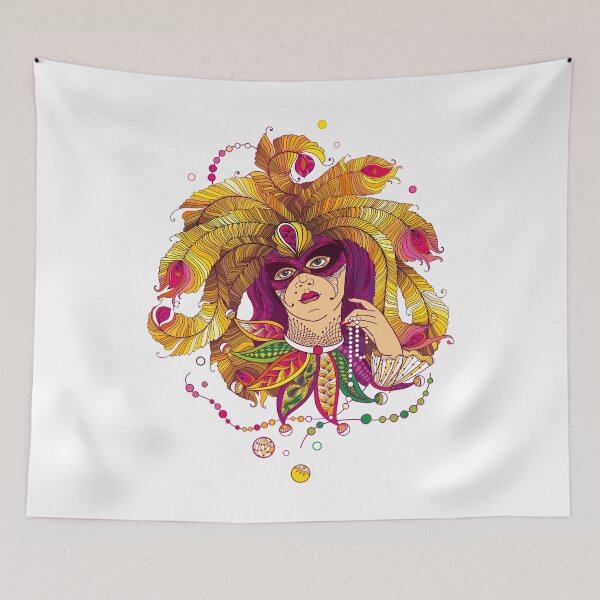 Item preview, Mardi Gras girl with carnival mask and beads. designed and sold by Bokasana.