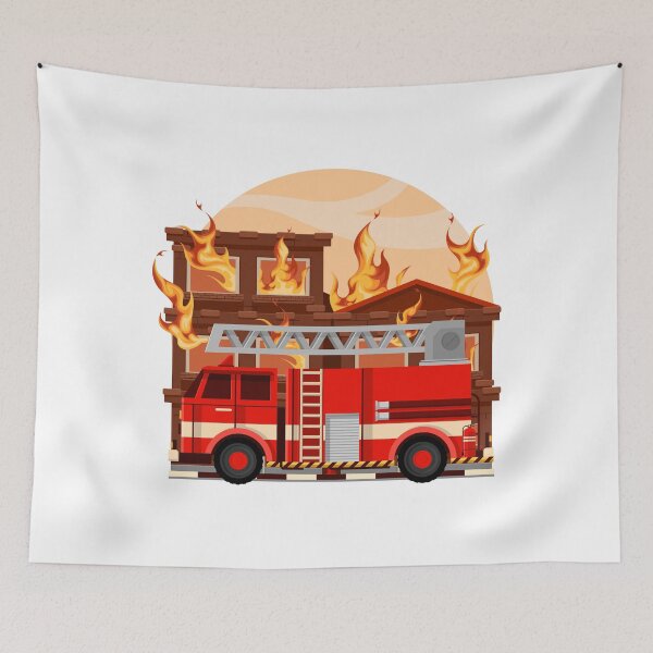 Item preview, The Fire Brigade Driving A Fire Truck To Put Out The Fire In The Burning House designed and sold by bau-shop.