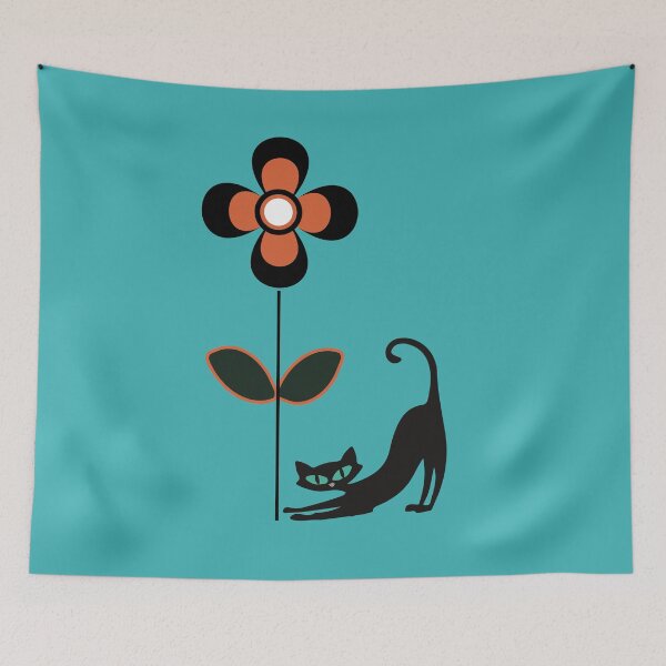 Item preview, Atomic Kitty Stretching in Front of a Giant Flower designed and sold by LisWilliams.