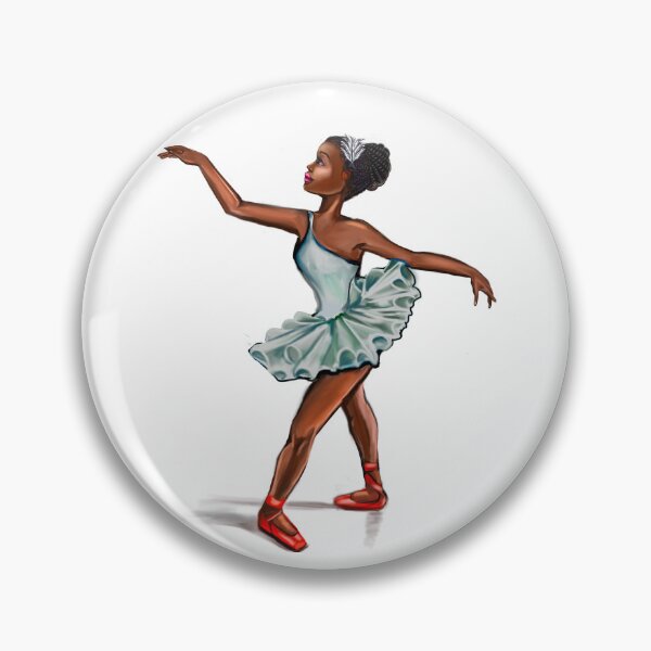 Item preview, Ballerina in blue green dress and in red shoes - ballerina doing pirouette in red tutu and red shoes  - brown skin ballerina designed and sold by Artonmytee.