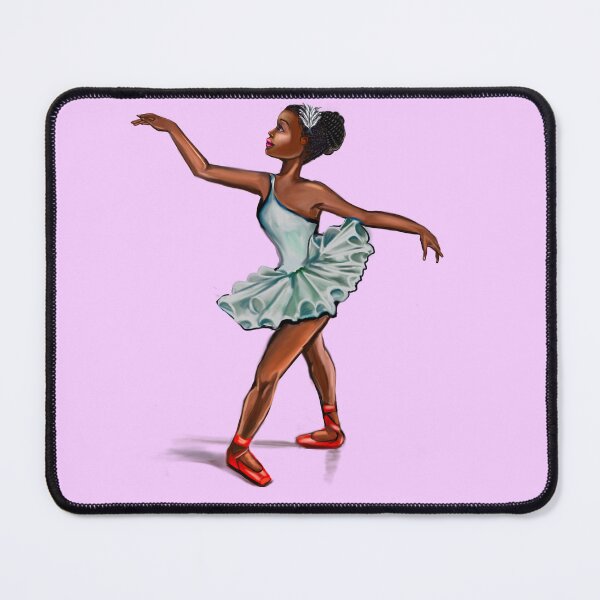 Item preview, Ballerina in blue green dress and in red shoes - ballerina doing pirouette in red tutu and red shoes - brown skin ballerina designed and sold by Artonmytee.
