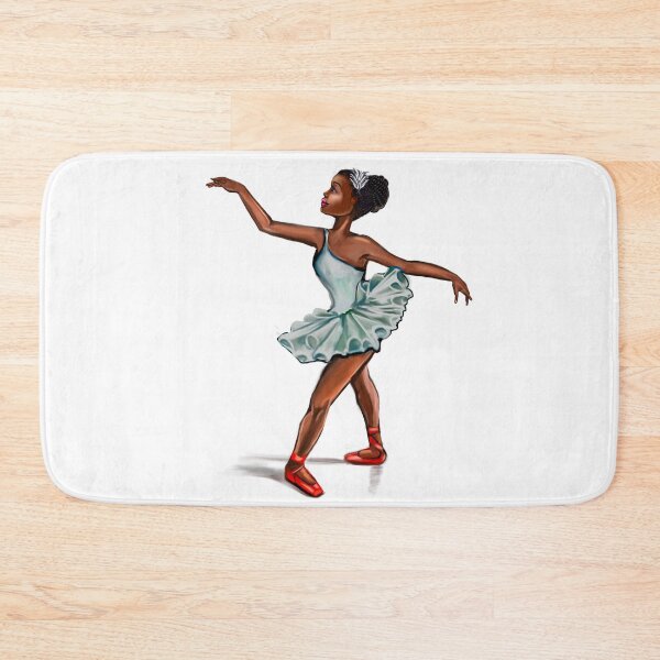 Item preview, Ballerina in blue green dress and in red shoes - ballerina doing pirouette in red tutu and red shoes  - brown skin ballerina designed and sold by Artonmytee.