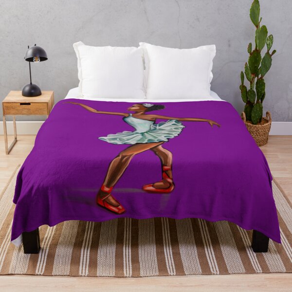 Item preview, Ballerina in blue green dress and in red shoes - ballerina doing pirouette in red tutu and red shoes  - brown skin ballerina designed and sold by Artonmytee.