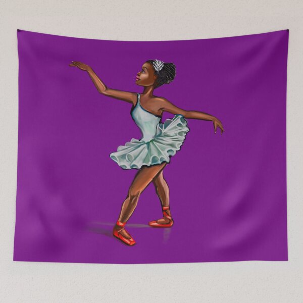 Item preview, Ballerina in blue green dress and in red shoes - ballerina doing pirouette in red tutu and red shoes  - brown skin ballerina designed and sold by Artonmytee.