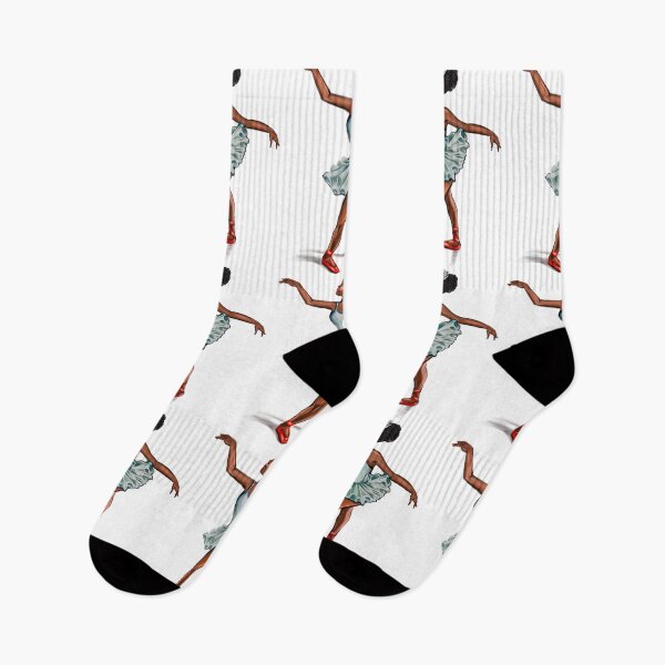 Item preview, Ballerina in blue green dress and in red shoes - ballerina doing pirouette in red tutu and red shoes  - brown skin ballerina designed and sold by Artonmytee.