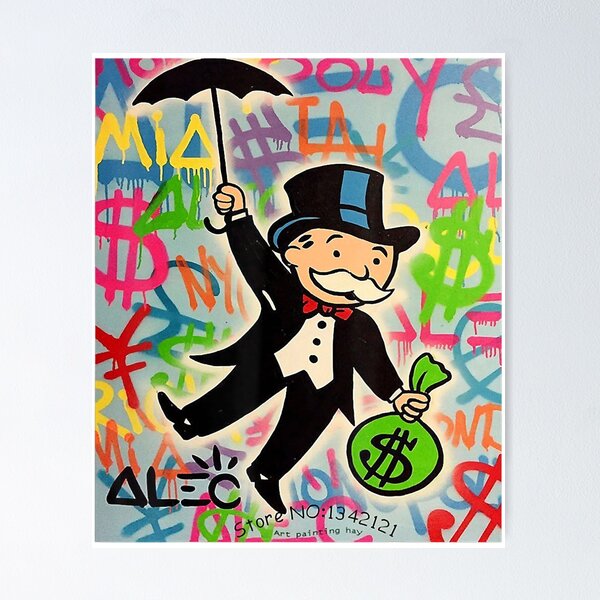 Alec Monopoly Canvas Print Rich And Mr Monopoly Each Holding $ Bag Framed  Art