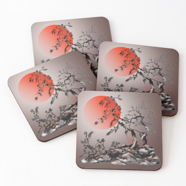 Item preview, Japanese pine trees under a red rising sun designed and sold by CuisineCat.