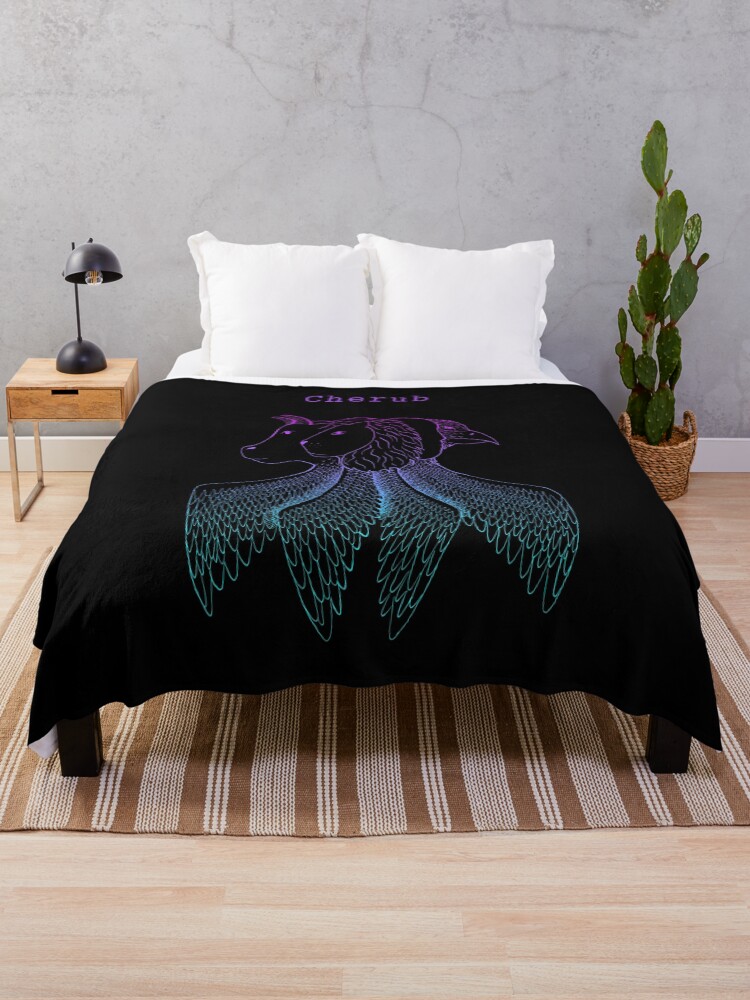 Thumbnail 1 of 6, Throw Blanket, bible accurate cherub angel cherubim angel ink illustration tetramorph designed and sold by indiVisibl.