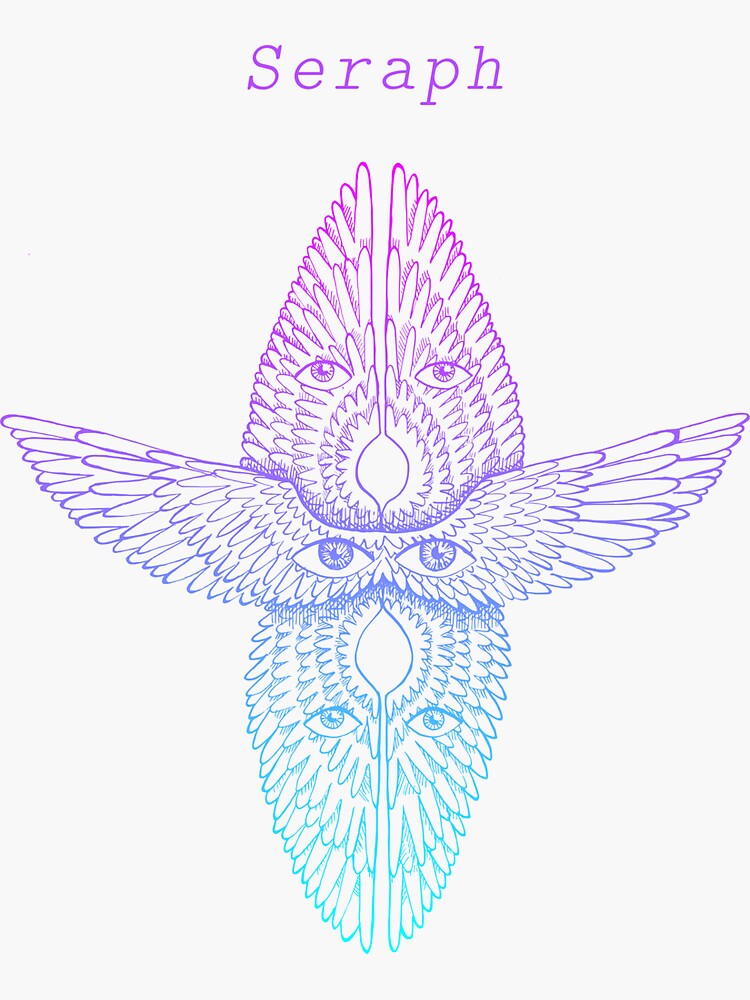 Thumbnail 3 of 3, Sticker, bible accurate angel seraph seraphim angel ink illustration designed and sold by indiVisibl.