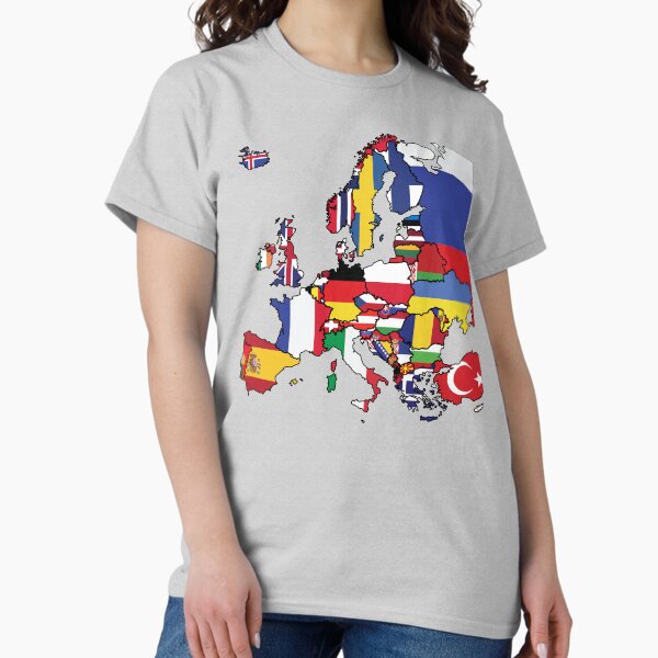 Aperçu de l'œuvre Carte simple de l'Europe avec des drapeaux de pays créée et vendue par Happy Puppy Print On Demand.