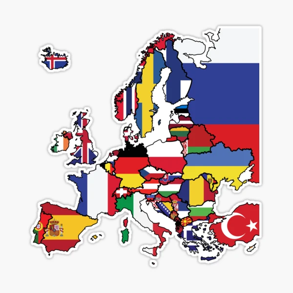 Simple Map of Europe with Country Flags