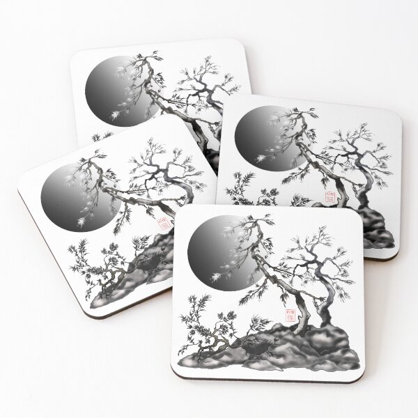 Item preview, Japanese ink pine trees under a full sun designed and sold by CuisineCat.