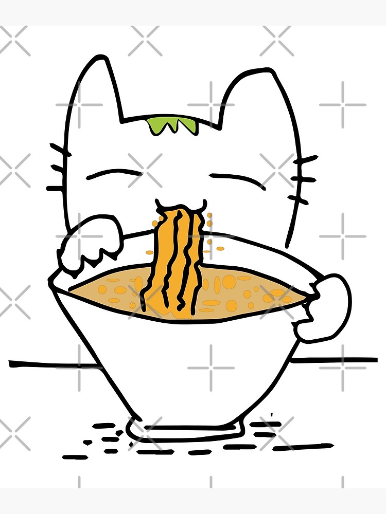 Cat Eating Ramen Cute Noodles Funny Cat Poster For Sale By Shoppingstars1 Redbubble 5356