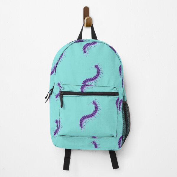 Item preview, Violet Purple Centipede on Aqua Turquoise Blue Green Background modeled after antique biology book illustration from 1803 designed and sold by Vicki Noble Art.