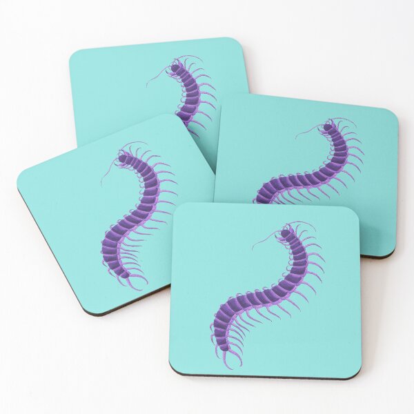 Item preview, Violet Purple Centipede on Aqua Turquoise Blue Green Background modeled after antique biology book illustration from 1803 designed and sold by Vicki Noble Art.