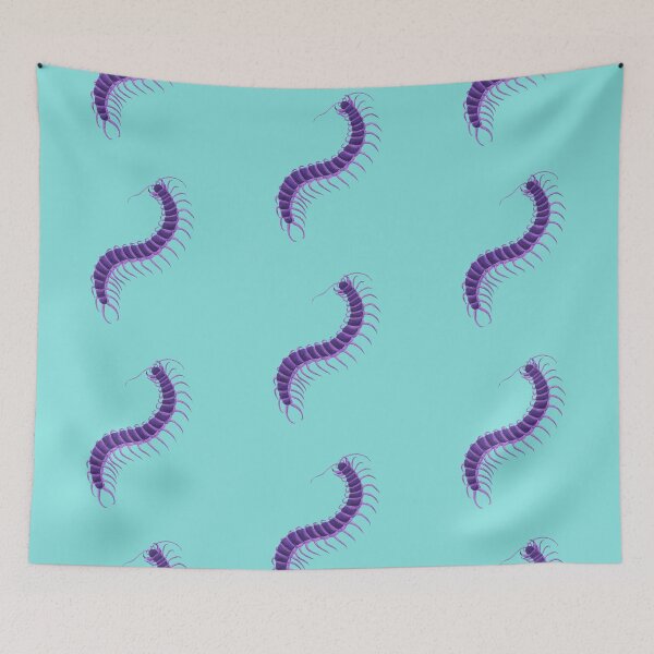 Item preview, Violet Purple Centipede on Aqua Turquoise Blue Green Background modeled after antique biology book illustration from 1803 designed and sold by Vicki Noble Art.