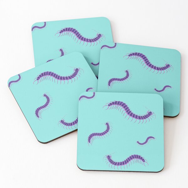 Item preview, Tiled pattern Violet Purple Centipede on Aqua Turquoise Blue Green Background modeled after antique biology book illustration from 1803 designed and sold by Vicki Noble Art.