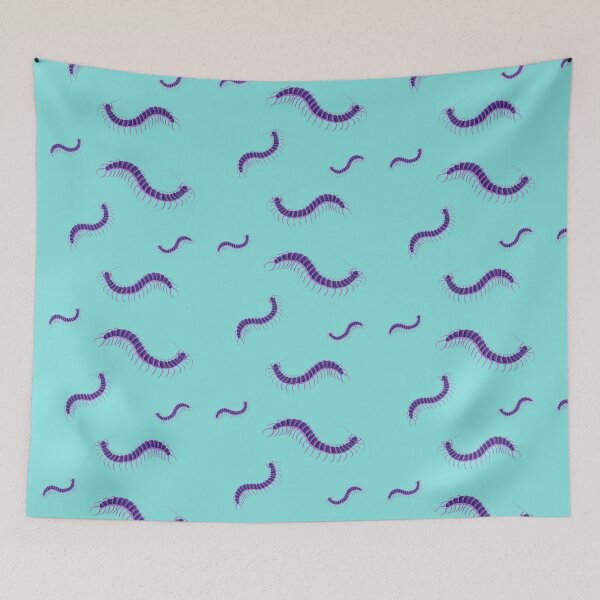 Item preview, Tiled pattern Violet Purple Centipede on Aqua Turquoise Blue Green Background modeled after antique biology book illustration from 1803 designed and sold by Vicki Noble Art.