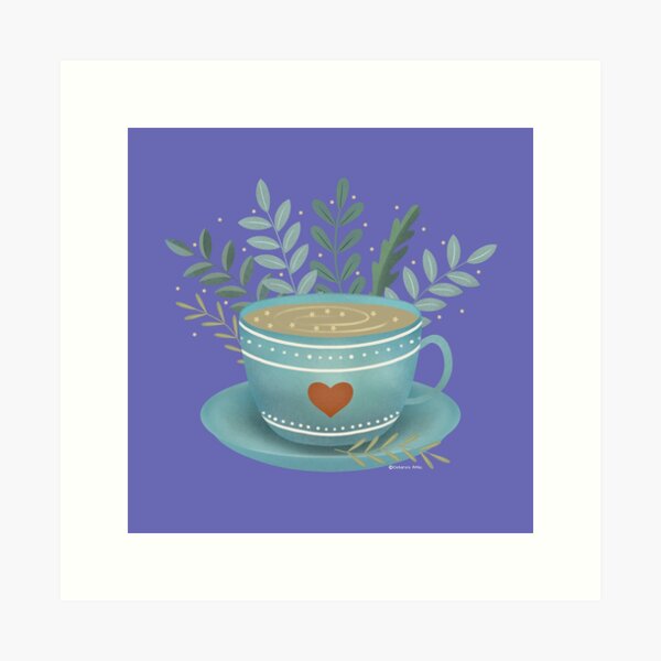 Item preview, Cute tea art - teacup with tea  heart and leaves  designed and sold by OstarasAttic.