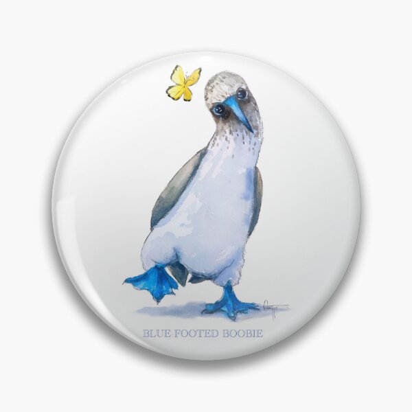 Item preview, Blue-Footed Bird Yellow Butterfly Whimsical Animal Art designed and sold by sheepincognito.
