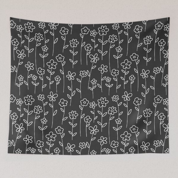 Item preview, White flowers on black background pattern designed and sold by StudioBarcelona.