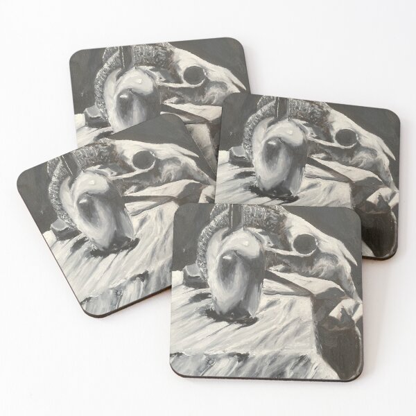 Ram Skull Black and White Coasters (Set of 4)