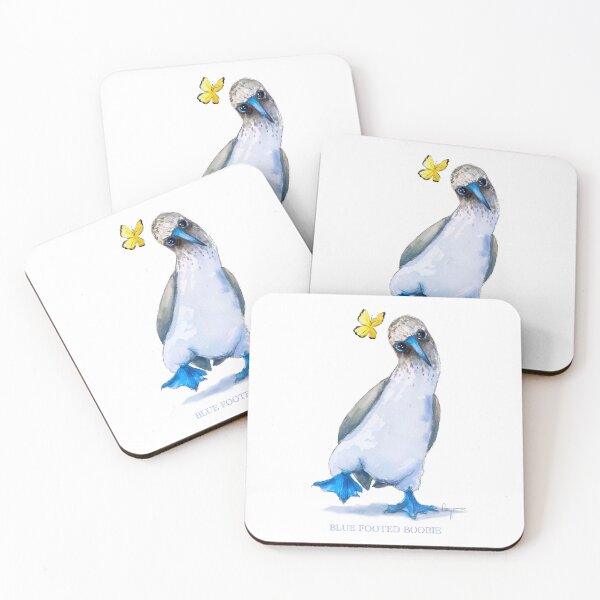 Item preview, Blue-Footed Bird Yellow Butterfly Whimsical Animal Art designed and sold by sheepincognito.