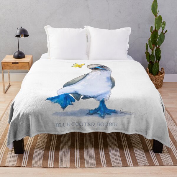 Item preview, Blue-Footed Bird Yellow Butterfly Whimsical Animal Art designed and sold by sheepincognito.
