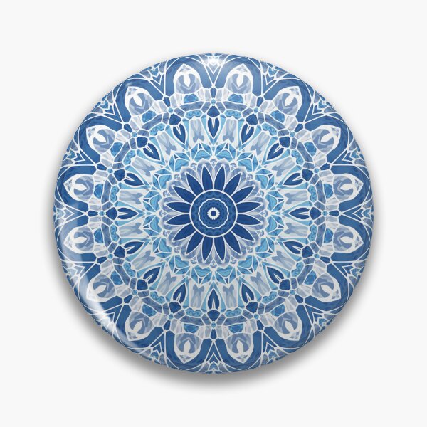 Item preview, Blue and White Floral Mandala designed and sold by Kelly Dietrich Mandala & Fractal Art.