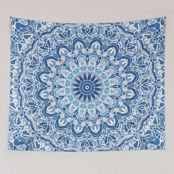 Item preview, Blue and White Floral Mandala designed and sold by Kelly Dietrich Mandala & Fractal Art.