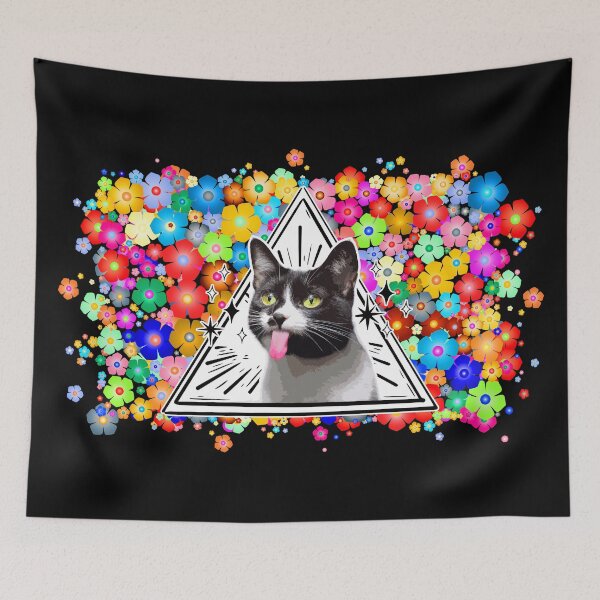 Item preview, CHILL Cat with rainbow flowers - spiritual awakening Cute Kitty Cat - AWOKE - RELAX designed and sold by originalsusie.