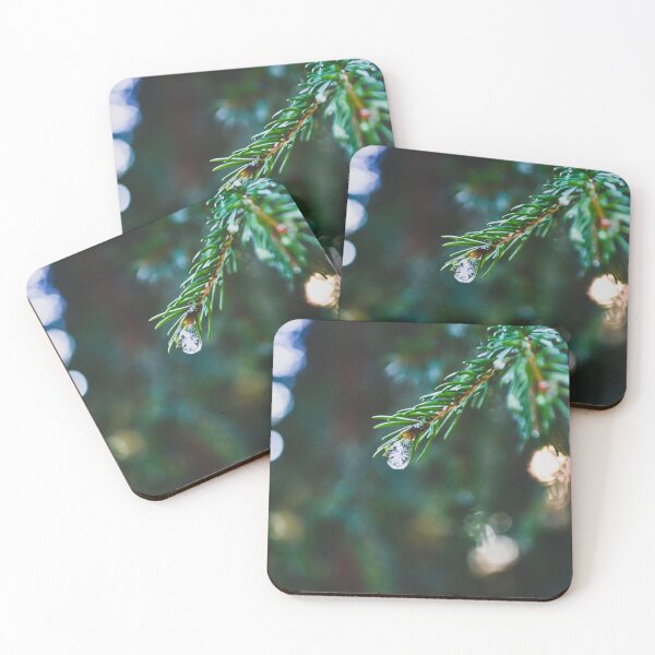 Item preview, Frozen water drop on tree. Melting snow or dew on the green thuja with water drop, green floral background of evergreen conifer. designed and sold by BumbleVee ☀️.