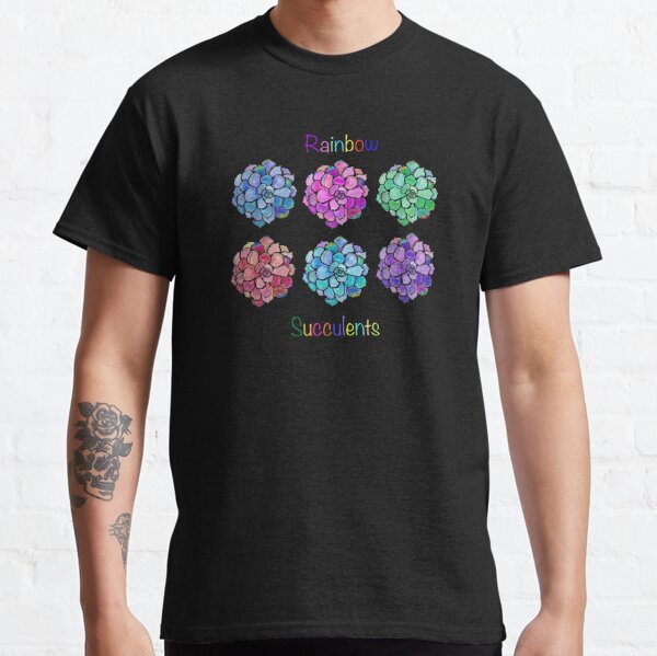 Rainbow Succulents on White Background Classic T-Shirt