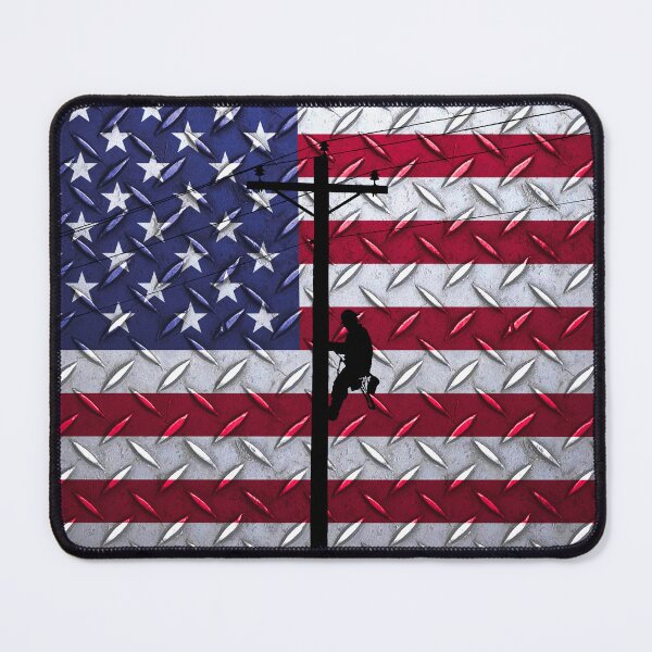 Item preview, Lineman climbing pole with US Flag Background designed and sold by Ken Macune.