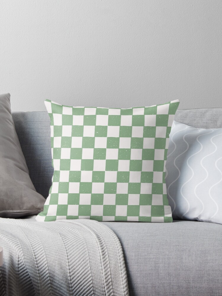 Small Checkered - White and Green Floor Pillow by