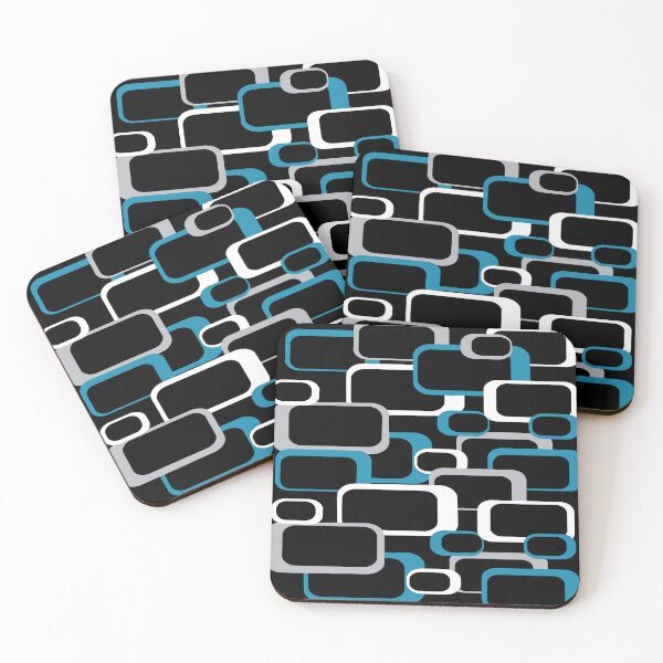 Item preview, Retro Squares Pattern Blue Gray White Black designed and sold by ValeriesGallery.