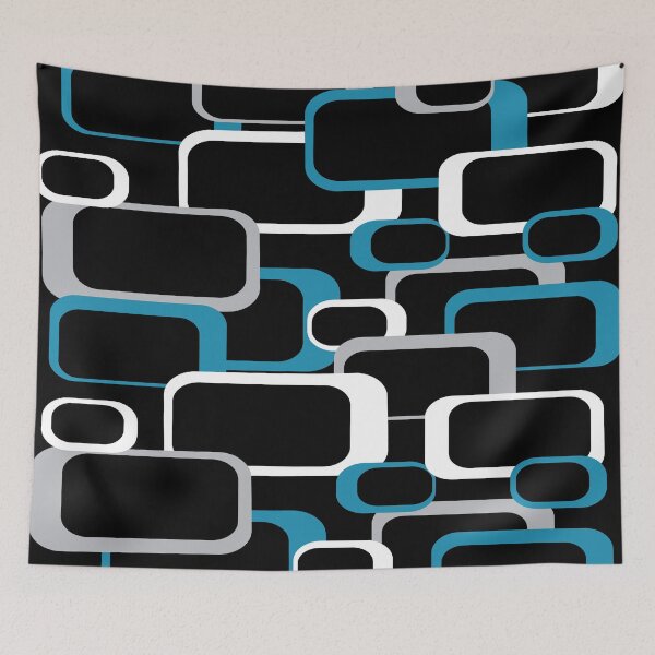 Item preview, Retro Squares Pattern Blue Gray White Black designed and sold by ValeriesGallery.