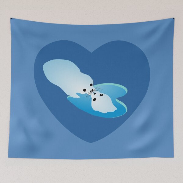 Item preview, seal kissing seal blue heart designed and sold by MiraNomegusta.