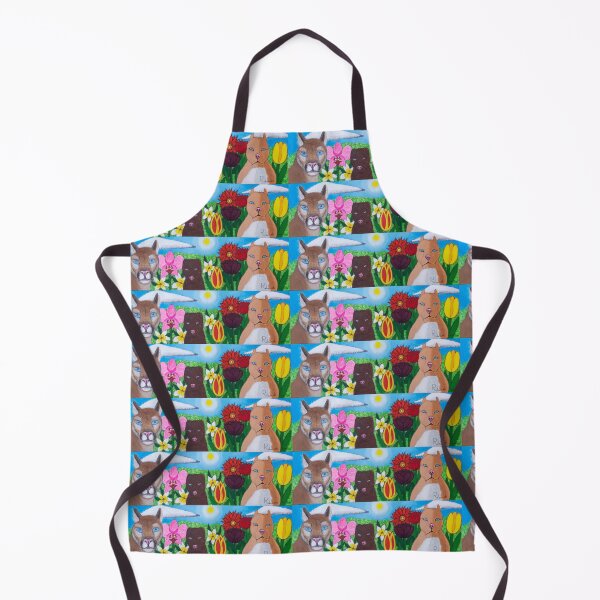 Item preview, Exotic wildcat with staffie dogs in field of flowers designed and sold by Rebekah Gavra.